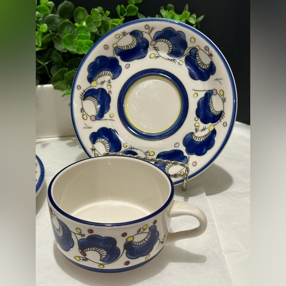 BUFFALO CHINA POTTERY BLUE DESIGN CUP AND SAUCER MADE FOR OLIVE GARDEN RARE 2set - Picture 3 of 12